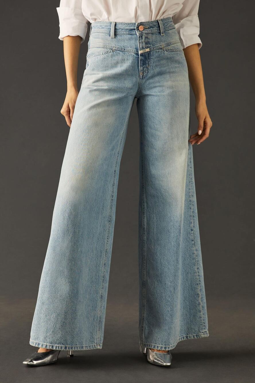 NWT Anthropologie Closed Flared-X Wide-Leg Blue Jeans - 24 waist